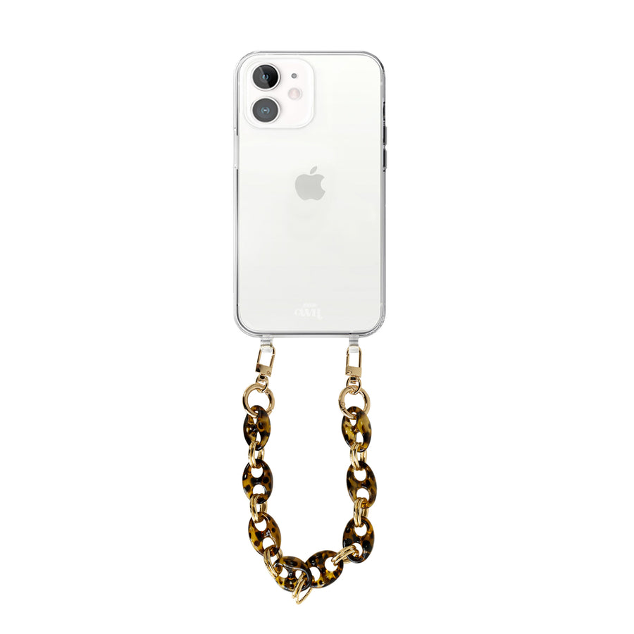 iPhone 11 - Marble Brown Transparant Cord Case - Short Cord