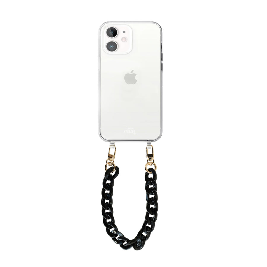 iPhone 11 - Marble Black Transparant Cord Case - Short Cord