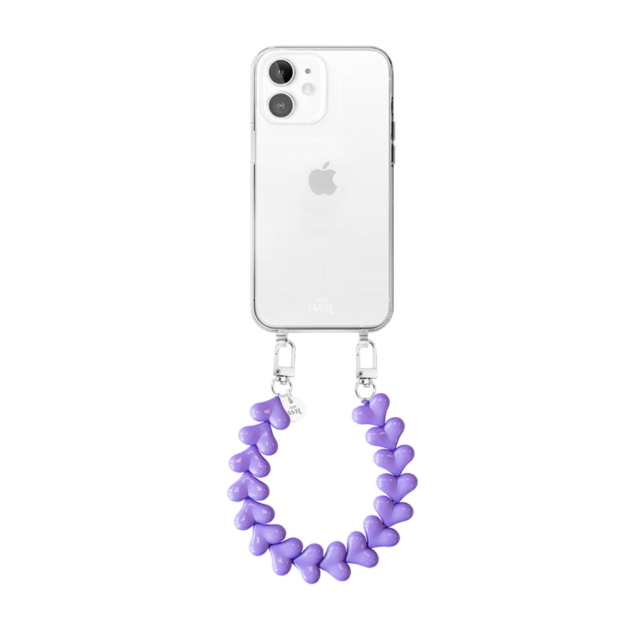 iPhone 12 - Funky Hearts (Purple) Transparant Cord Case