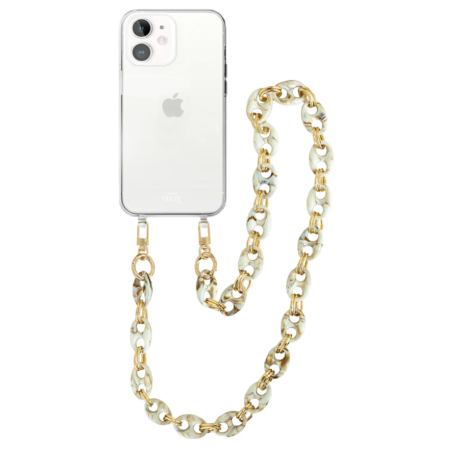 iPhone 12 - Marble Creme Transparant Cord Case - Long Cord