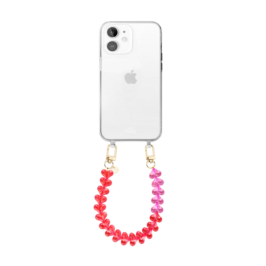 iPhone 12 - Funky Hearts (Transparent Pink & Red) Transparant Cord Case