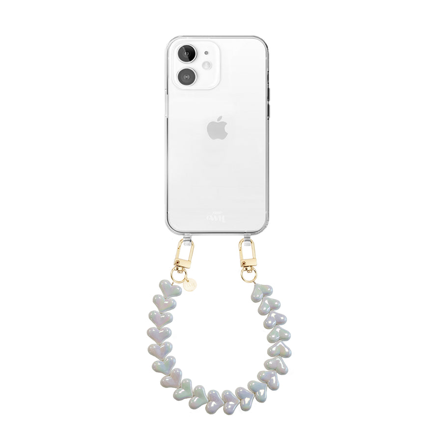 iPhone 12 - Funky Hearts (White Metal) Transparant Cord Case