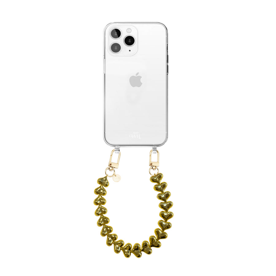 iPhone 11 Pro Max - Funky Hearts (Gold) Transparant Cord Case