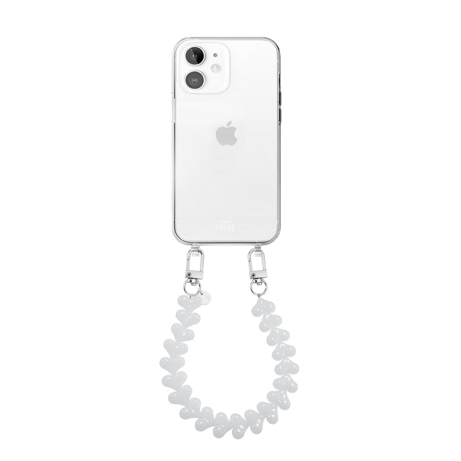 iPhone 11 - Funky Hearts (White) Transparant Cord Case