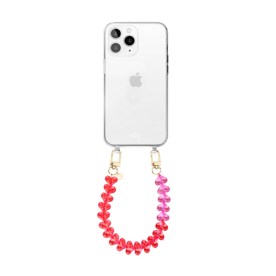 xoxo Wildhearts iPhone 11 Pro - Funky Hearts (Transparent Pink & Red) Transparant Cord Case