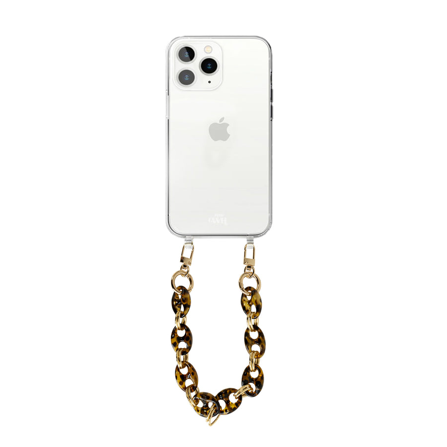 iPhone 11 Pro - Marble Brown Transparant Cord Case - Short Cord