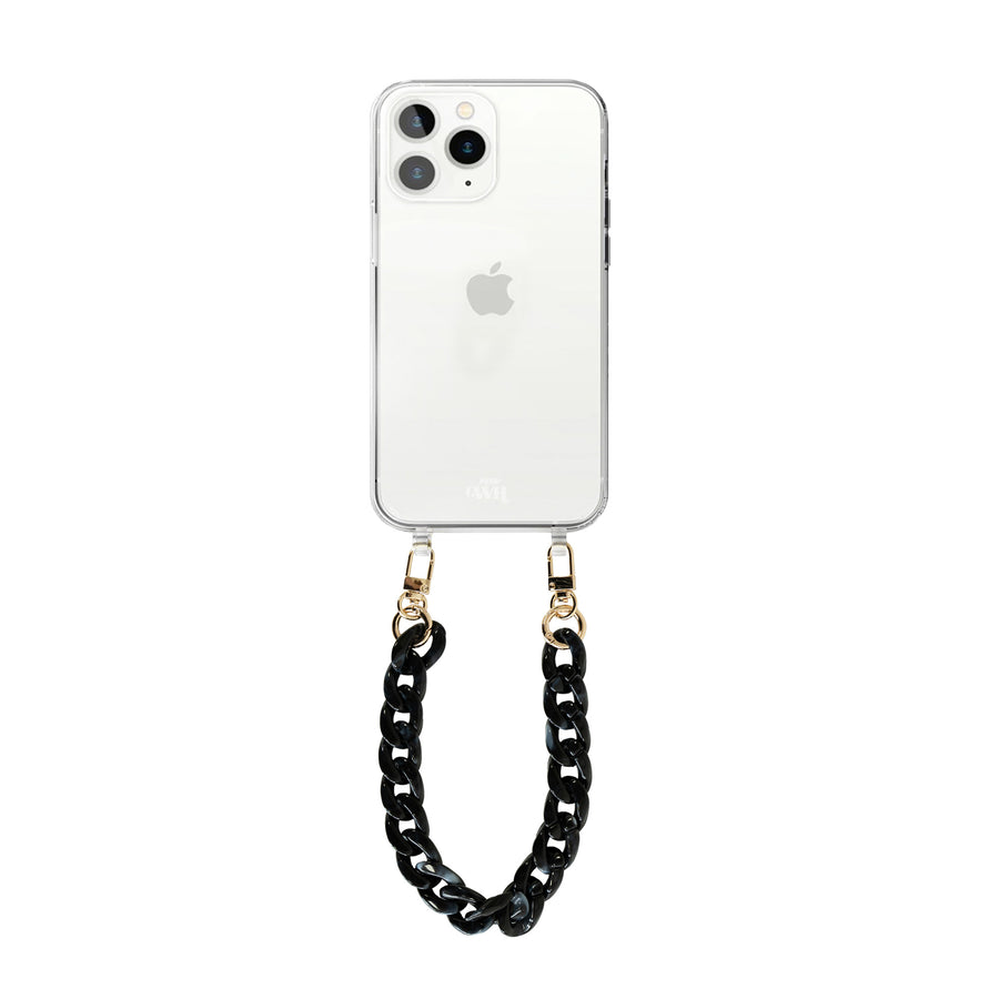 iPhone 12 Pro Max - Marble Black Transparant Cord Case - Short Cord