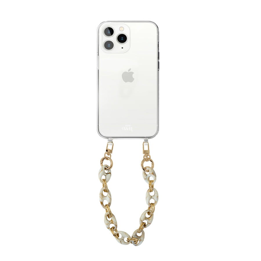 iPhone 11 Pro Max - Marble Creme Transparant Cord Case - Short Cord