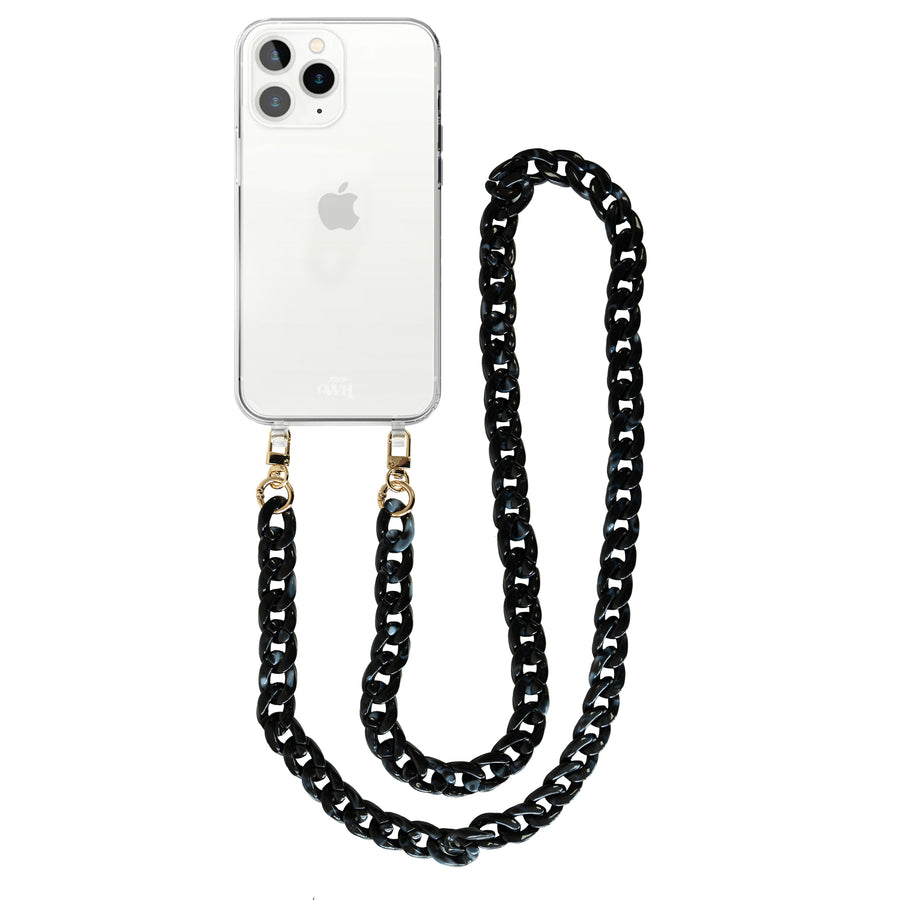 iPhone 12 Pro - Marble Black Transparant Cord Case - Long Cord