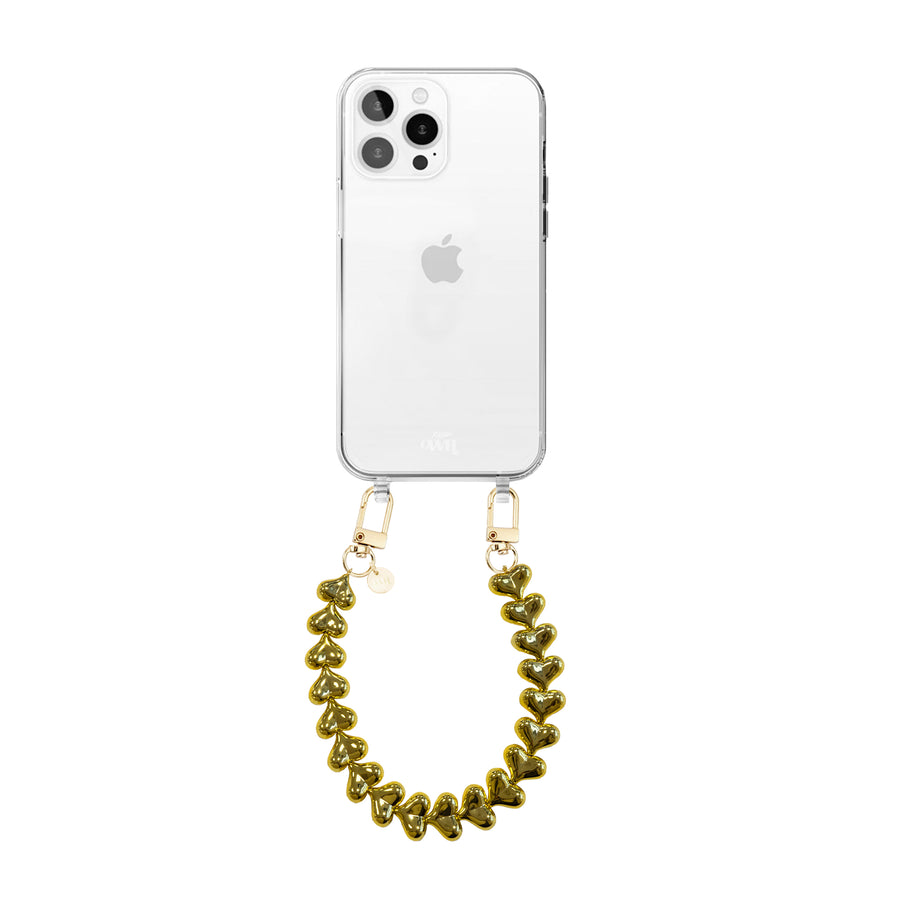 iPhone 15 Pro - Funky Hearts (Gold) Transparant Cord Case