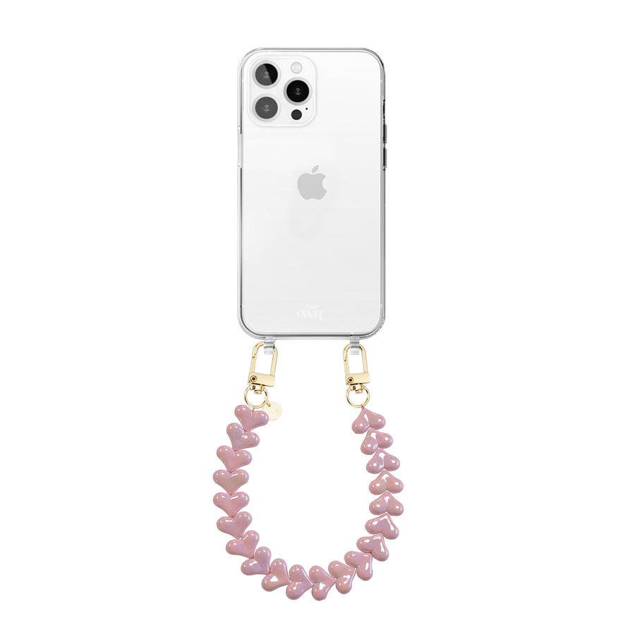 iPhone 13 Pro - Funky Hearts (Pink Metal) Transparant Cord Case