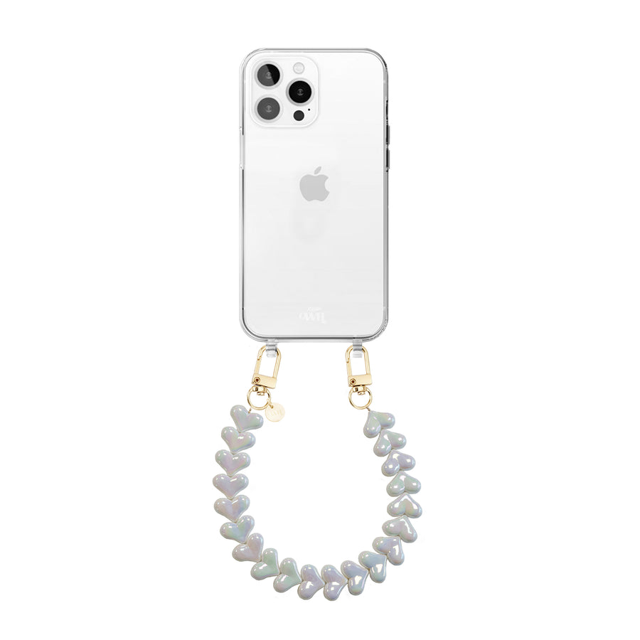 iPhone 15 Pro - Funky Hearts (White Metal) Transparant Cord Case