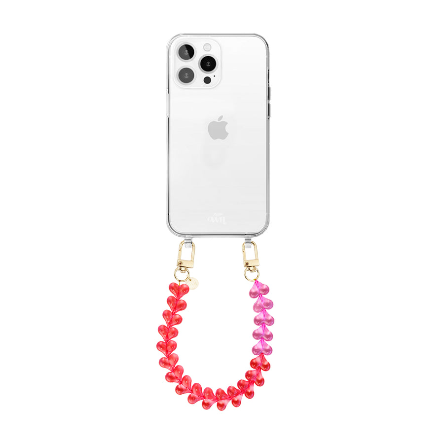 iPhone 13 Pro - Funky Hearts (Transparent Pink & Red) Transparant Cord Case