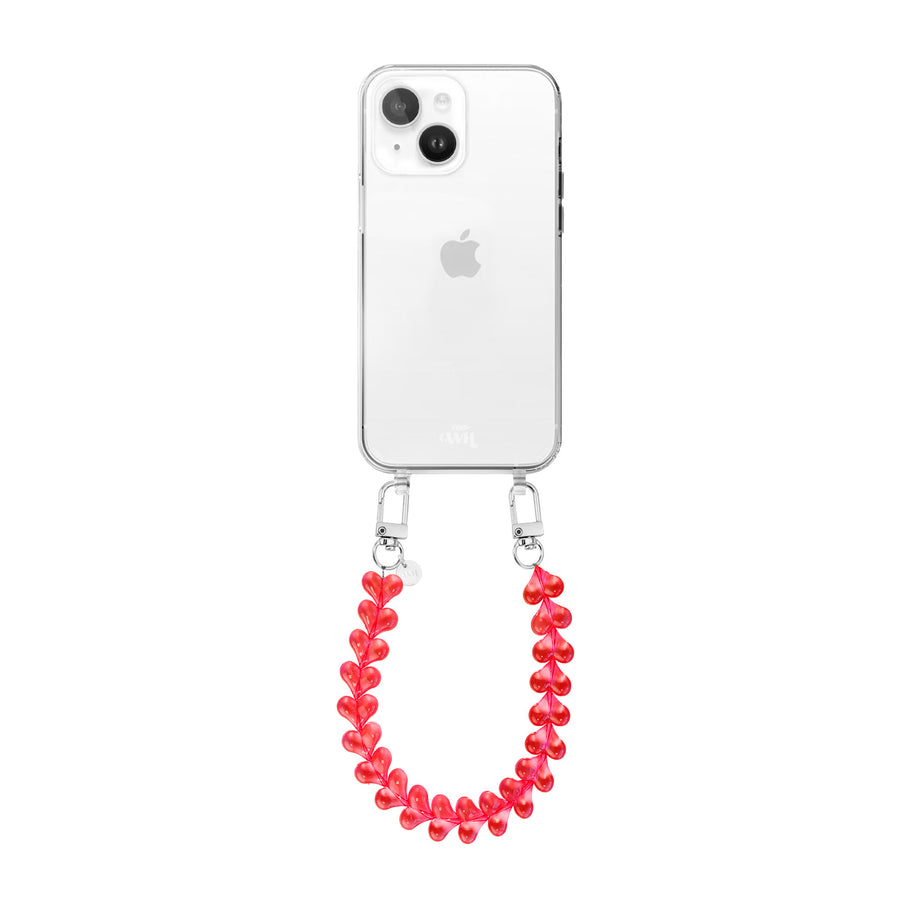 xoxo Wildhearts - iPhone 13 Mini - Funky Hearts (Transparent Red) Transparant Cord Case