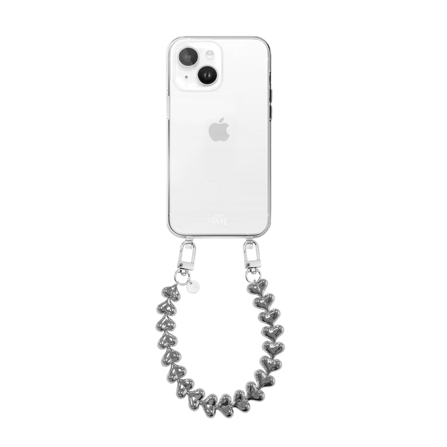 xoxo Wildhearts iPhone 13 Mini - Funky Hearts (Silver) Transparant Cord Case