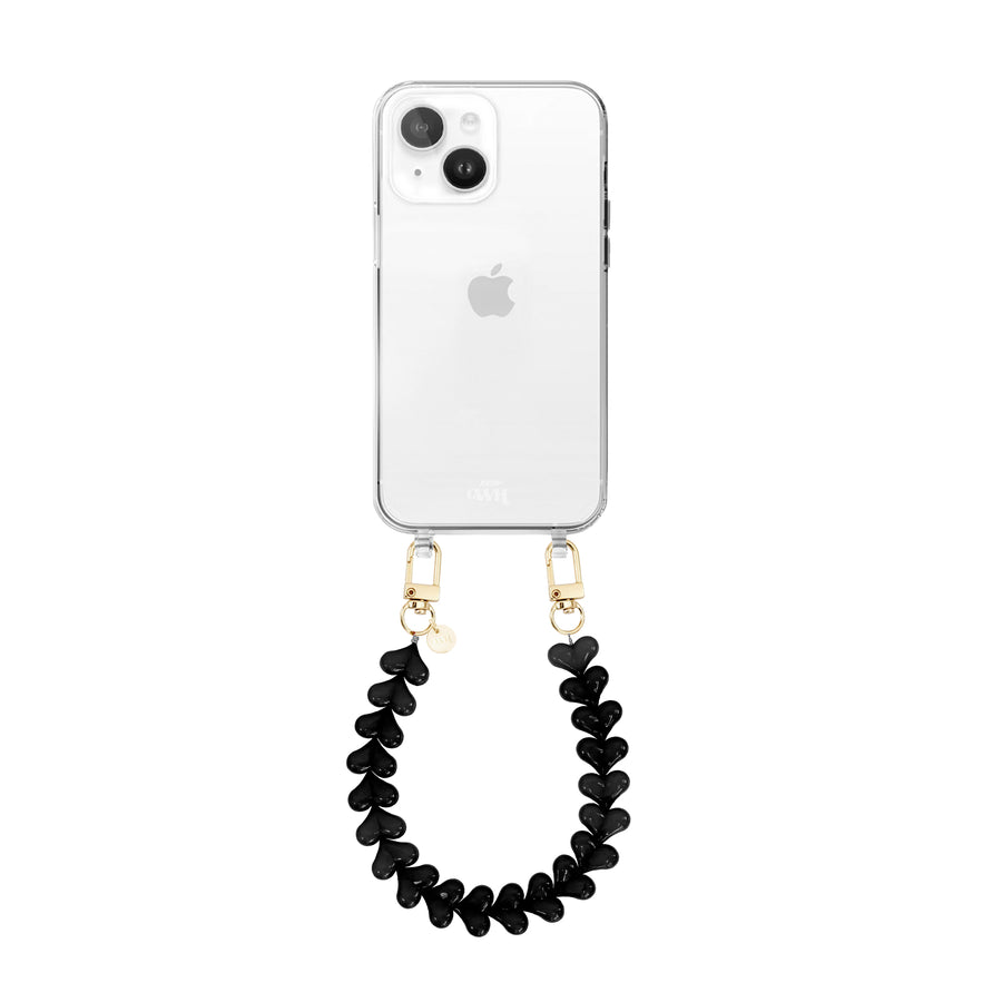 xoxo Wildhearts iPhone 13 Mini - Funky Hearts (Black) Transparant Cord Case