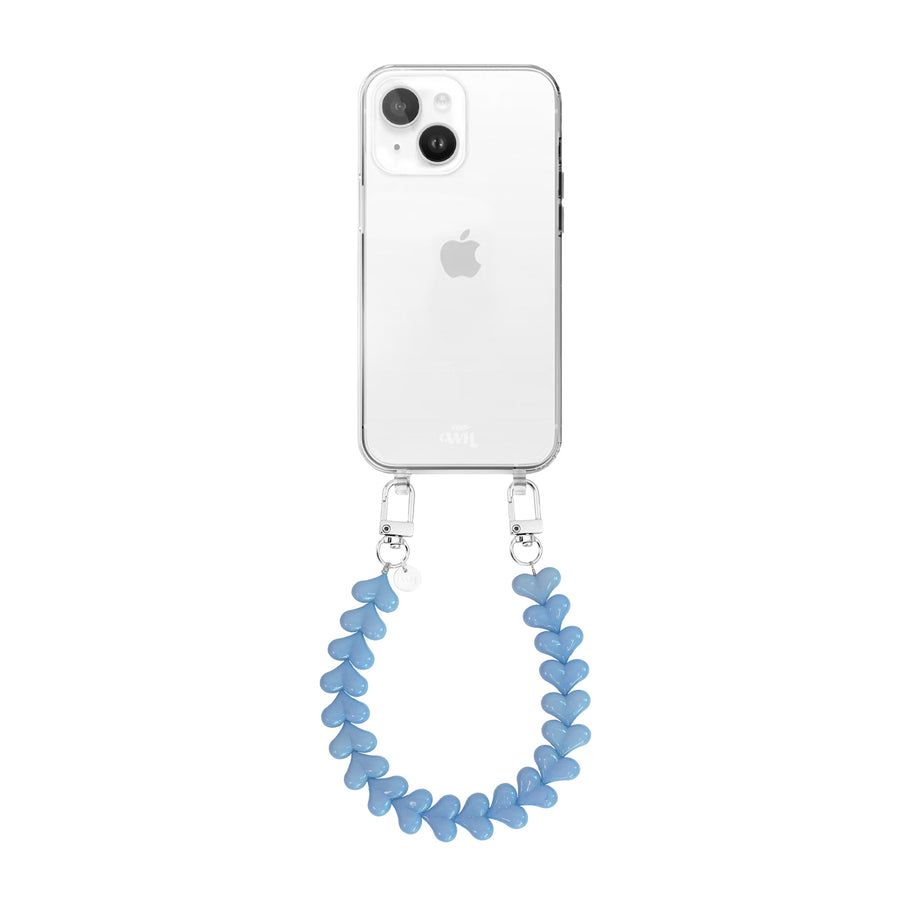 iPhone 14 Plus - Funky Hearts (Light Blue) Transparant Cord Case