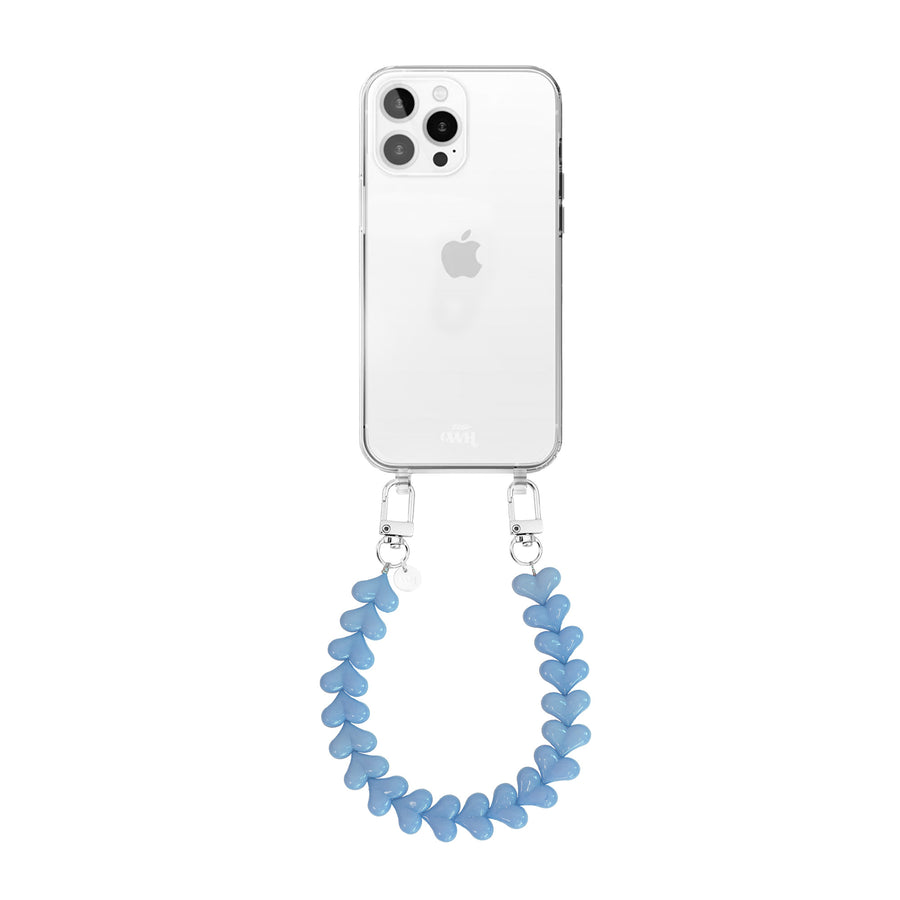 iPhone 15 Pro Max - Funky Hearts (Light Blue) Transparant Cord Case