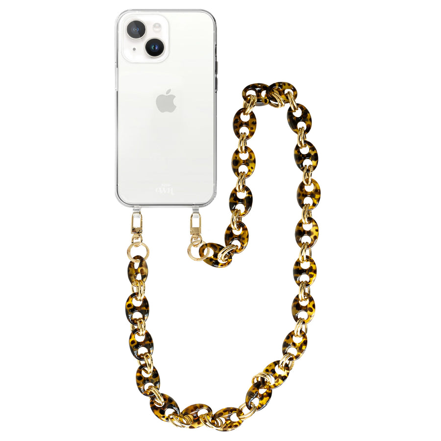 iPhone 13 - Marble Brown Transparant Cord Case - Long Cord