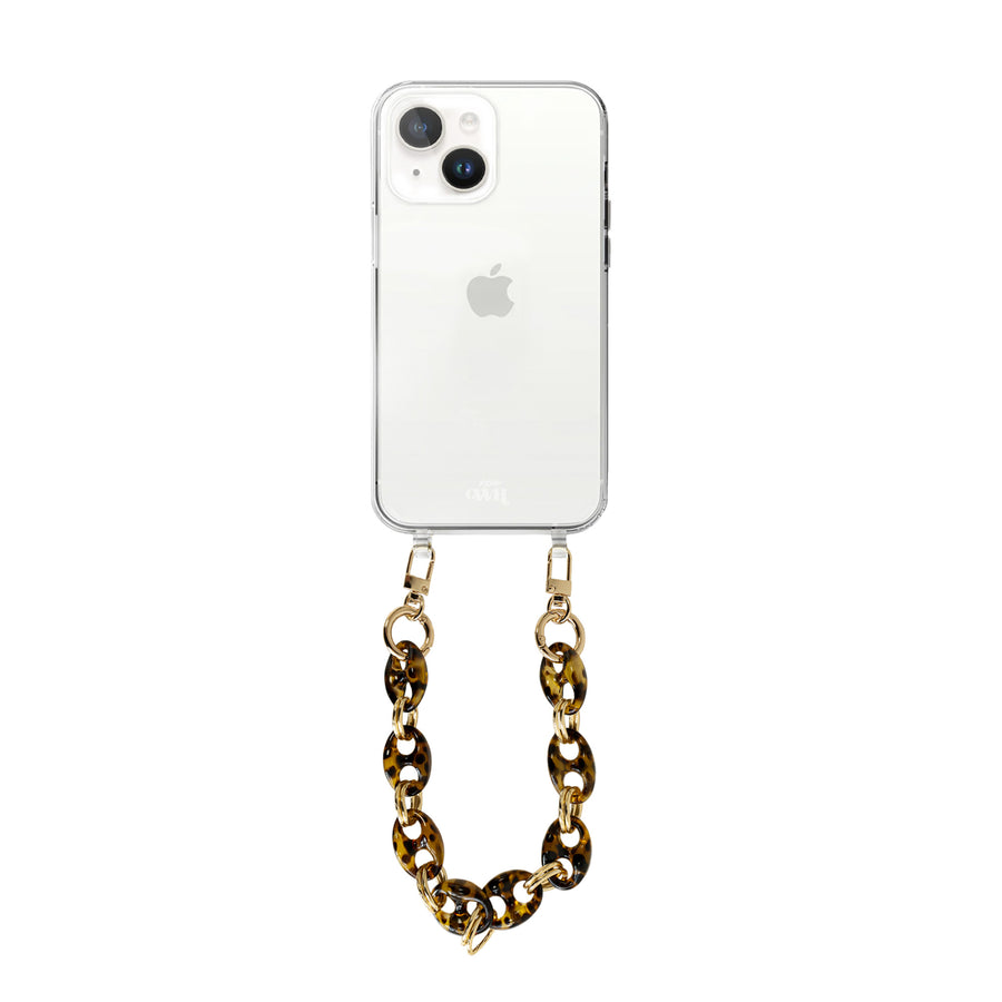 iPhone 14 Plus - Marble Brown Transparant Cord Case - Short Cord