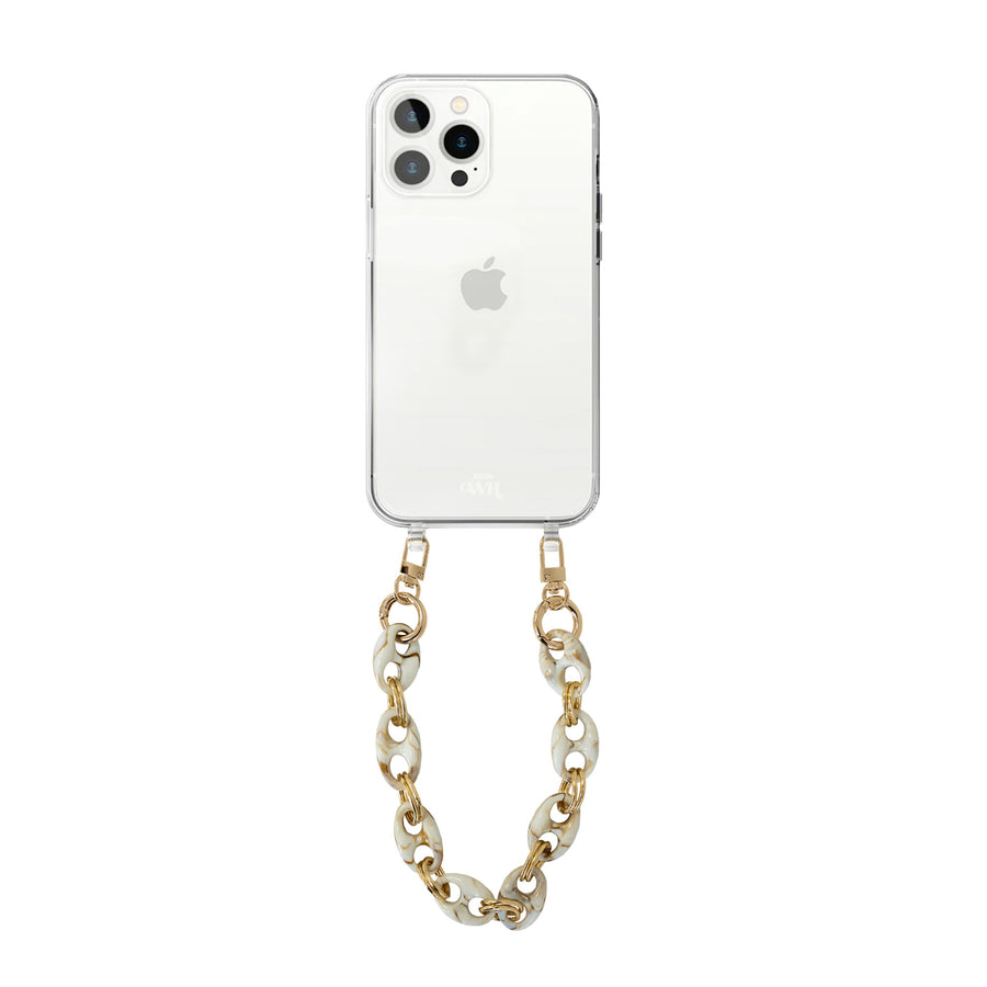 iPhone 15 Pro - Marble Creme Transparant Cord Case - Short Cord