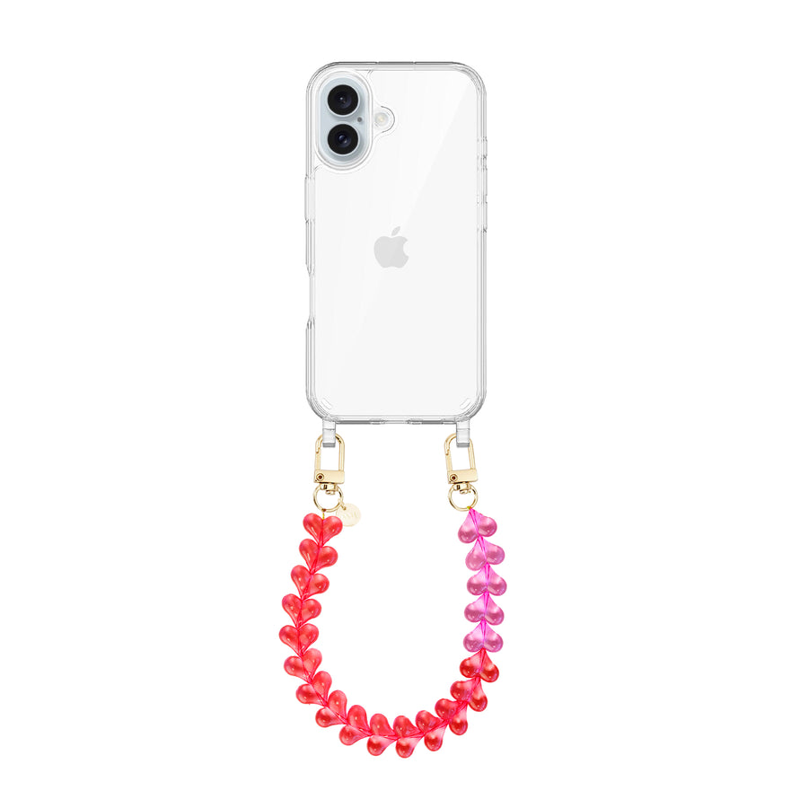 iPhone 16 - Funky Hearts (Transparent Pink & Red) Transparant Cord Case