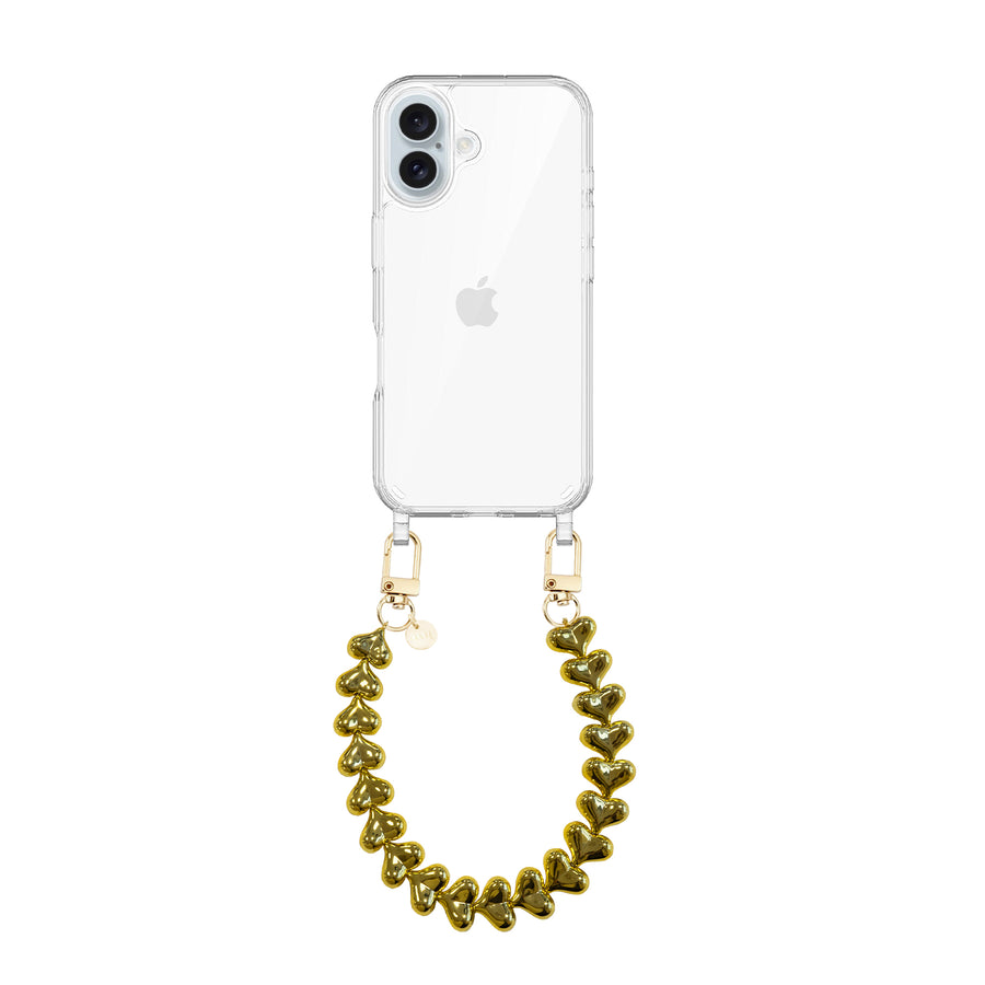 iPhone 16 - Funky Hearts (Gold) Transparant Cord Case