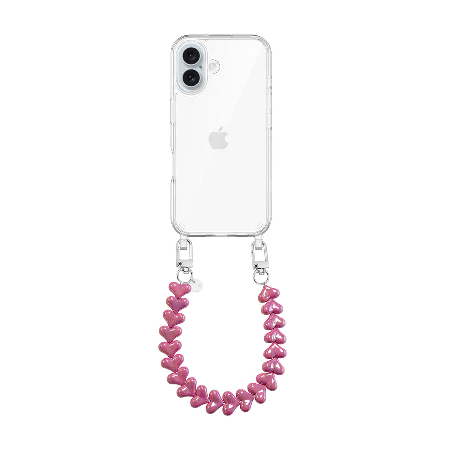 iPhone 16 - Funky Hearts (Fuchia Metal) Transparant Cord Case