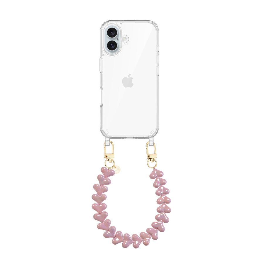 iPhone 16 - Funky Hearts (Pink Metal) Transparant Cord Case