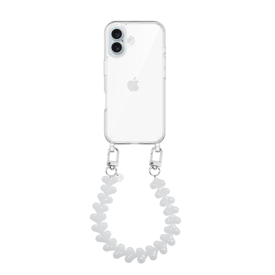 iPhone 16 Plus - Funky Hearts (White) Transparant Cord Case