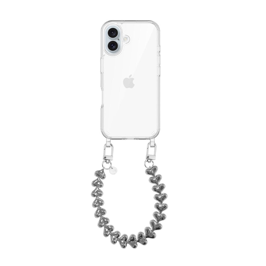 iPhone 16 - Funky Hearts (Silver) Transparant Cord Case