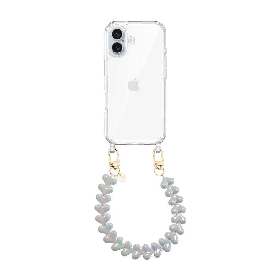 iPhone 16 Plus - Funky Hearts (White Metal) Transparant Cord Case