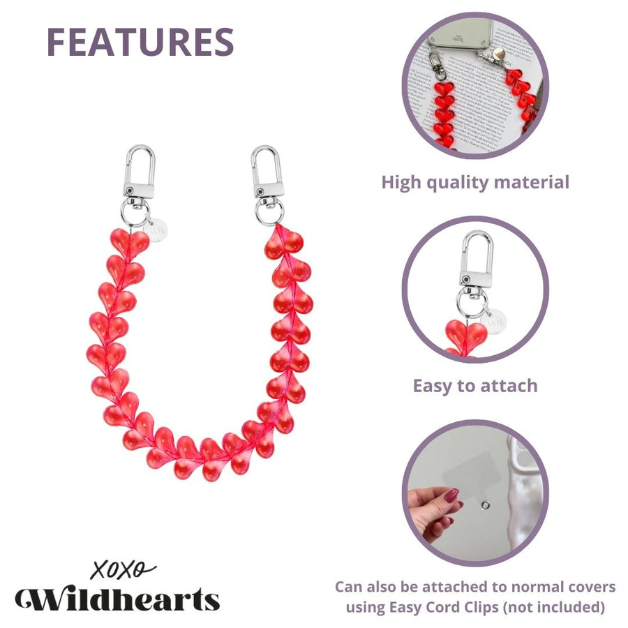 Funky Hearts Charm Cord (transparent red)