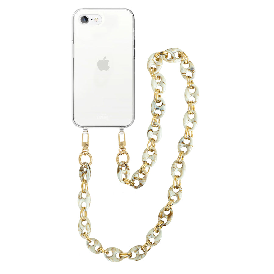 iPhone 7/8 Plus - Marble Creme Transparant Cord Case - Long Cord