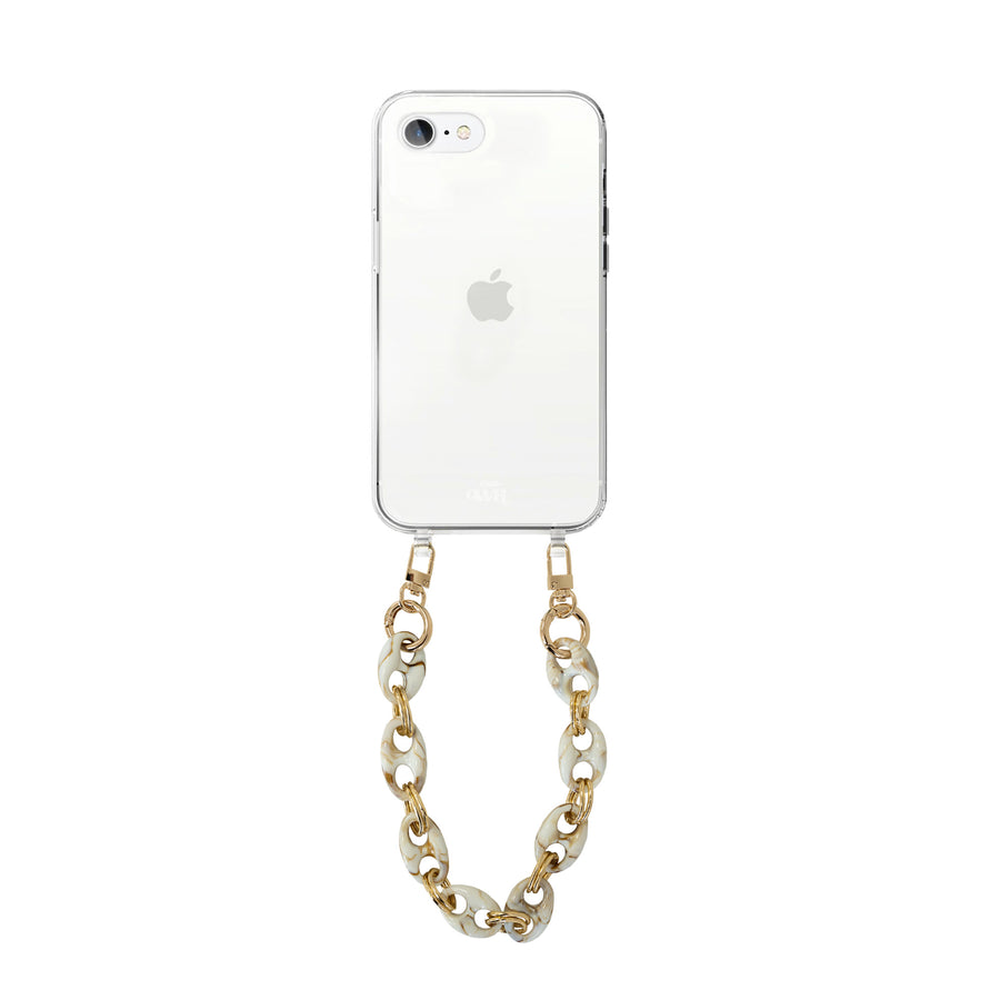 iPhone 7/8 Plus - Marble Creme Transparant Cord Case - Short Cord