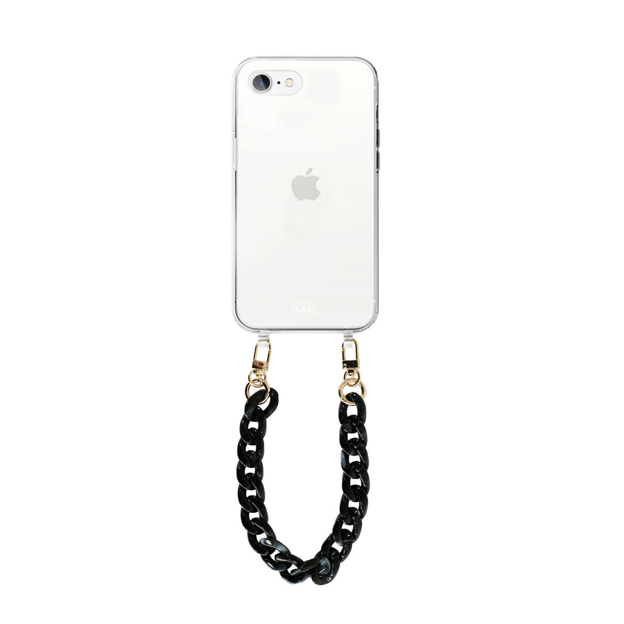 xoxo Wildhearts - iPhone 7/8/SE 2020/2022 - Marble Black Transparant Cord Case - Short Cord