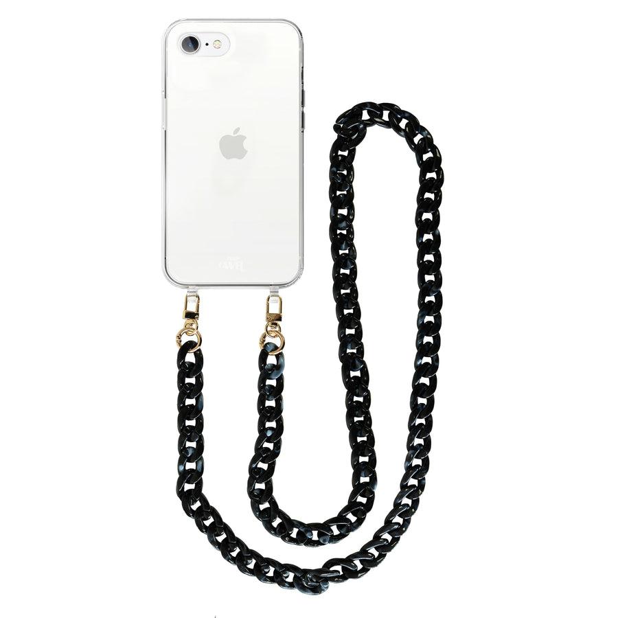 xoxo Wildhearts - iPhone 7/8/SE 2020/2022 - Marble Black Transparant Cord Case - Long Cord