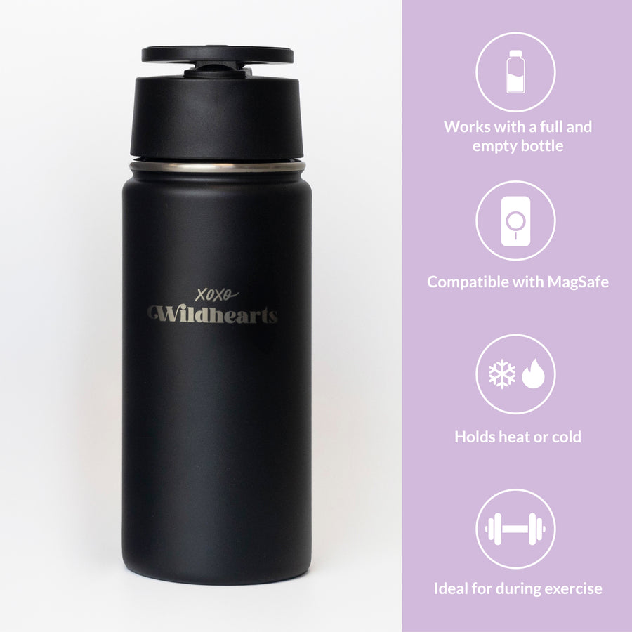 xoxo Wildhearts Water Bottle with MagSafe Ring - 500ml - 16oz (Black)