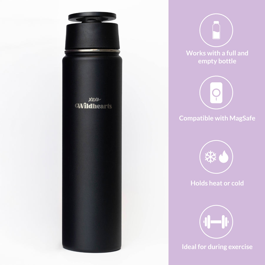 xoxo Wildhearts Water Bottle with MagSafe Ring - 700ml - 25oz (Black)