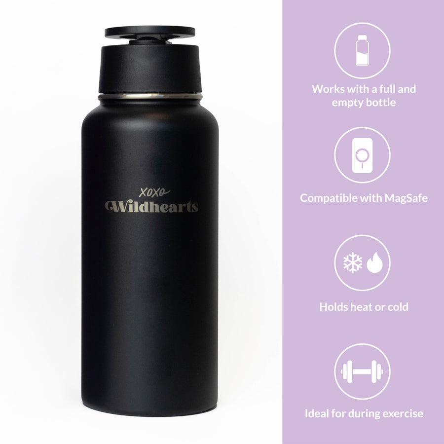 xoxo Wildhearts Water Bottle with MagSafe Ring - 1000ml - 32oz (Black)