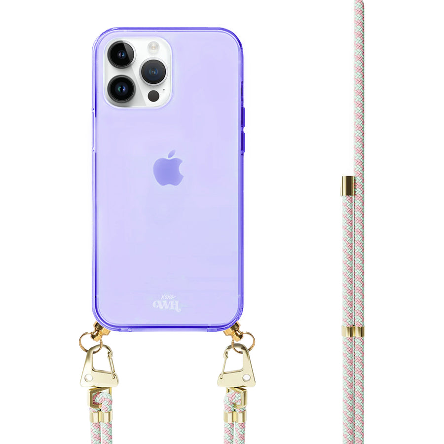 iPhone 14 Pro Max - Aqua Pink Cord Case Purple