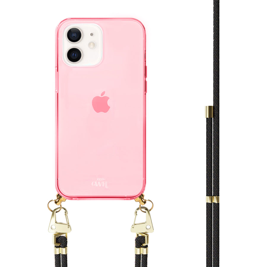 iPhone 12 - Black & Gold Cord Case Pink