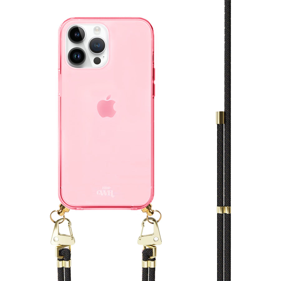 iPhone 15 Pro - Black & Gold Cord Case Pink