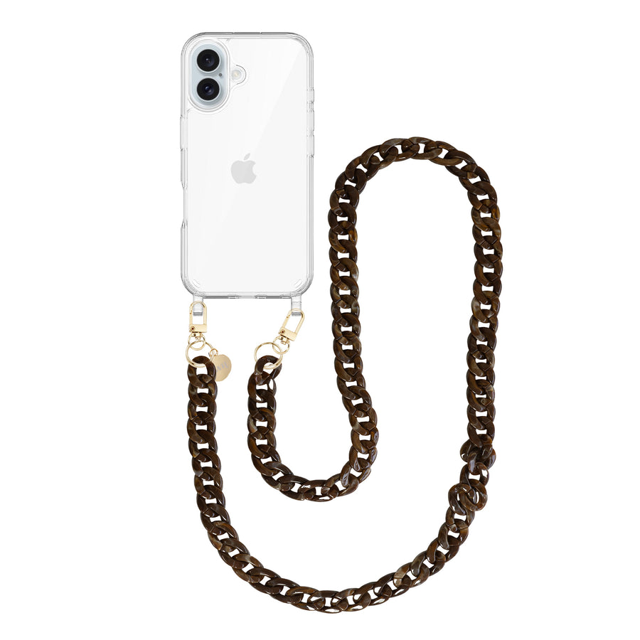 iPhone 16 - Brown Chocolate Transparant Cord Case - Long Cord