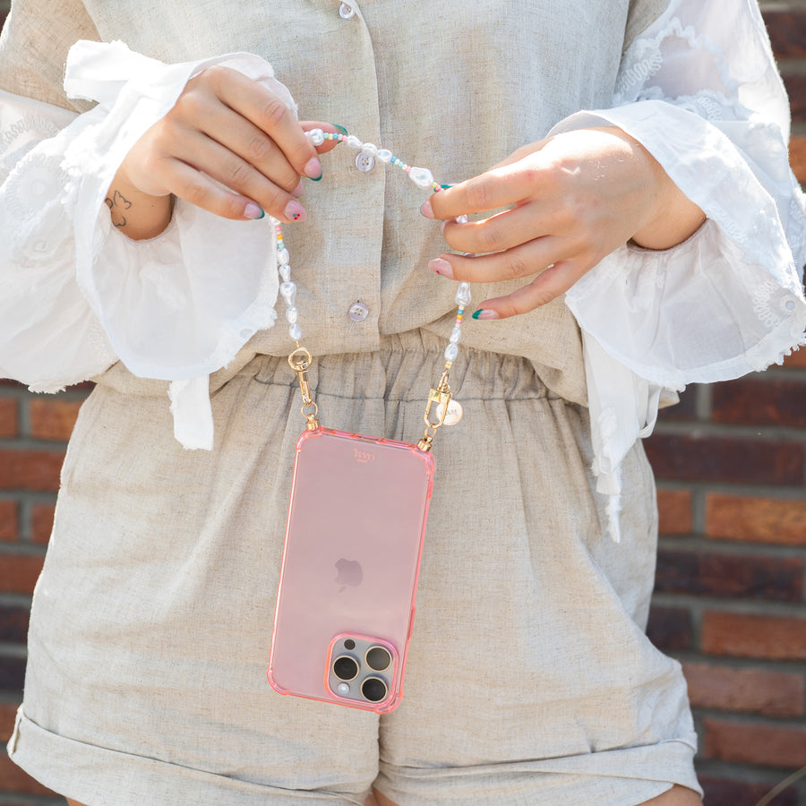 iPhone 15 - Beachy Vibes Cord Case Pink - Short Cord