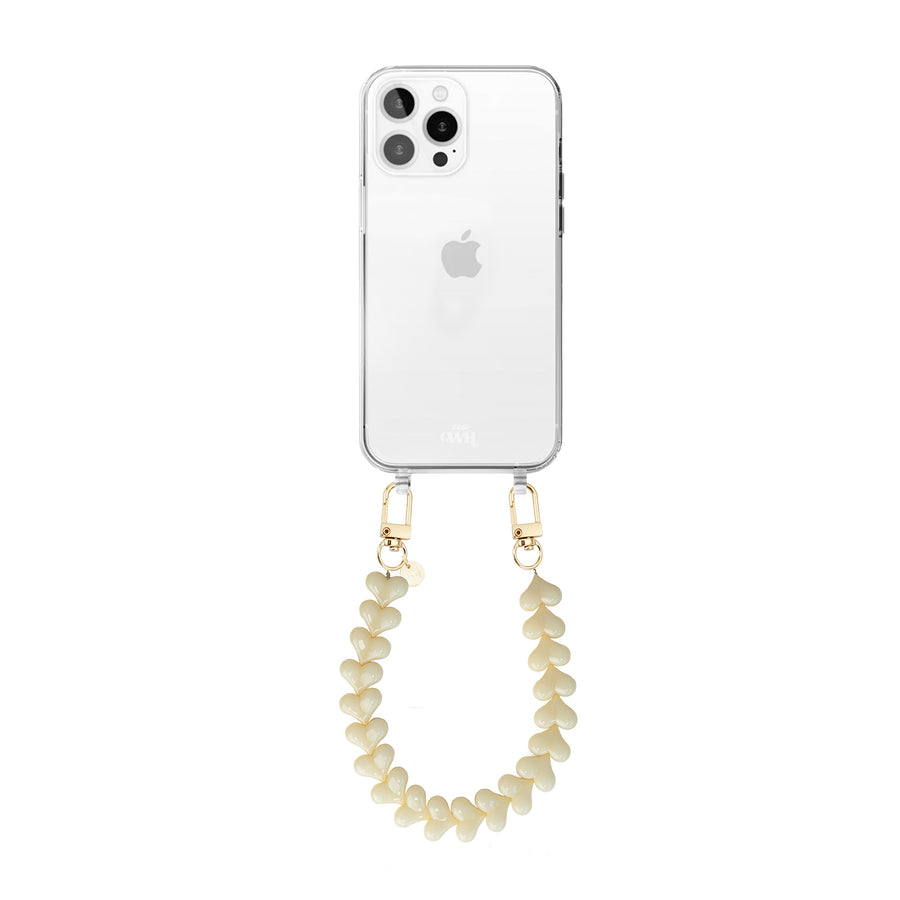 iPhone 15 Pro Max - Funky Hearts (Creme) Transparant Cord Case