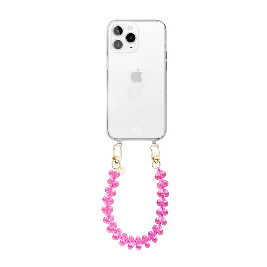 iPhone 12 Pro - Funky Hearts (Transparent Pink) Transparant Cord Case