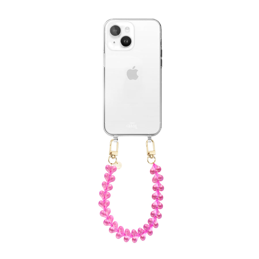 iPhone 13 - Funky Hearts (Transparent Pink) Transparant Cord Case