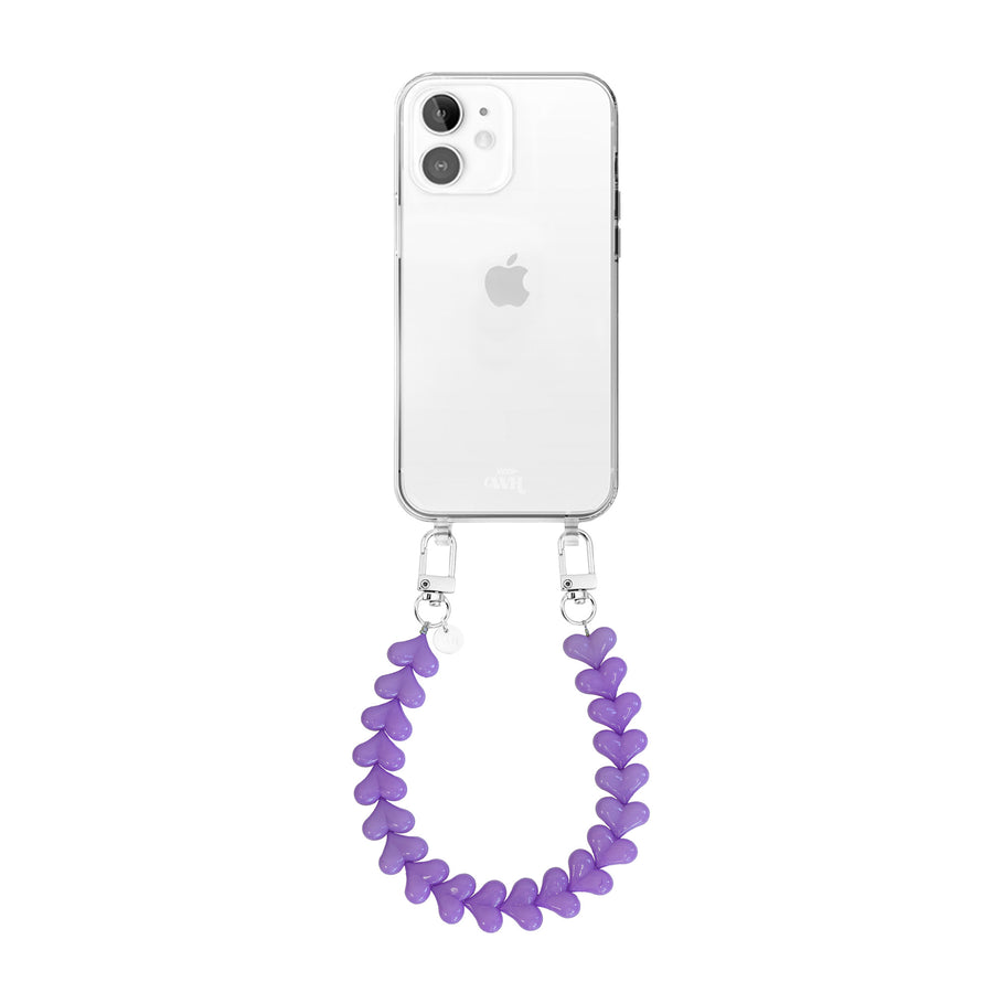 iPhone 12 - Funky Hearts (Purple) Transparant Cord Case