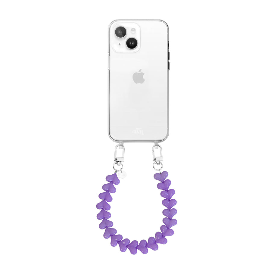 iPhone 15 - Funky Hearts (Purple) Transparant Cord Case